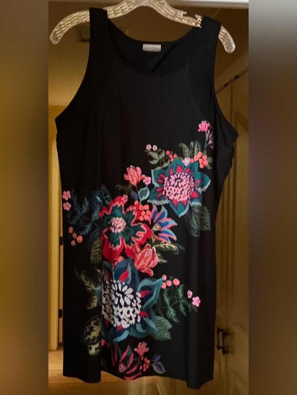 Nanette Lepore Black Mini Dress with Pink, Teal & Green Floral Print